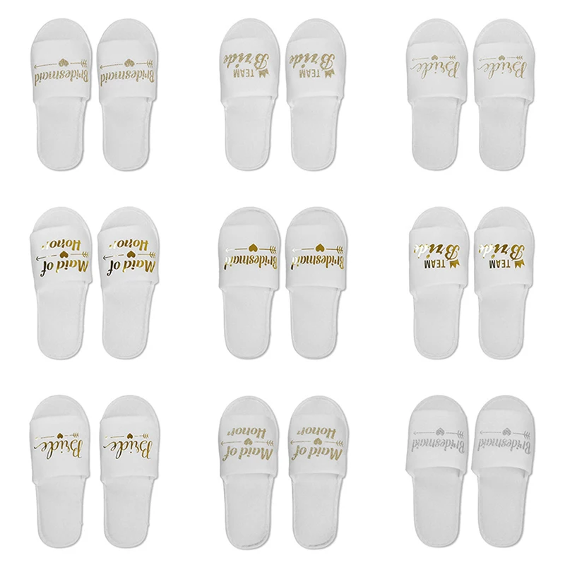 1 Pair Bride Wedding Decoration Bridesmaid Party Slippers Ladies Party Supplies Disposable Items For Hotel Rooms