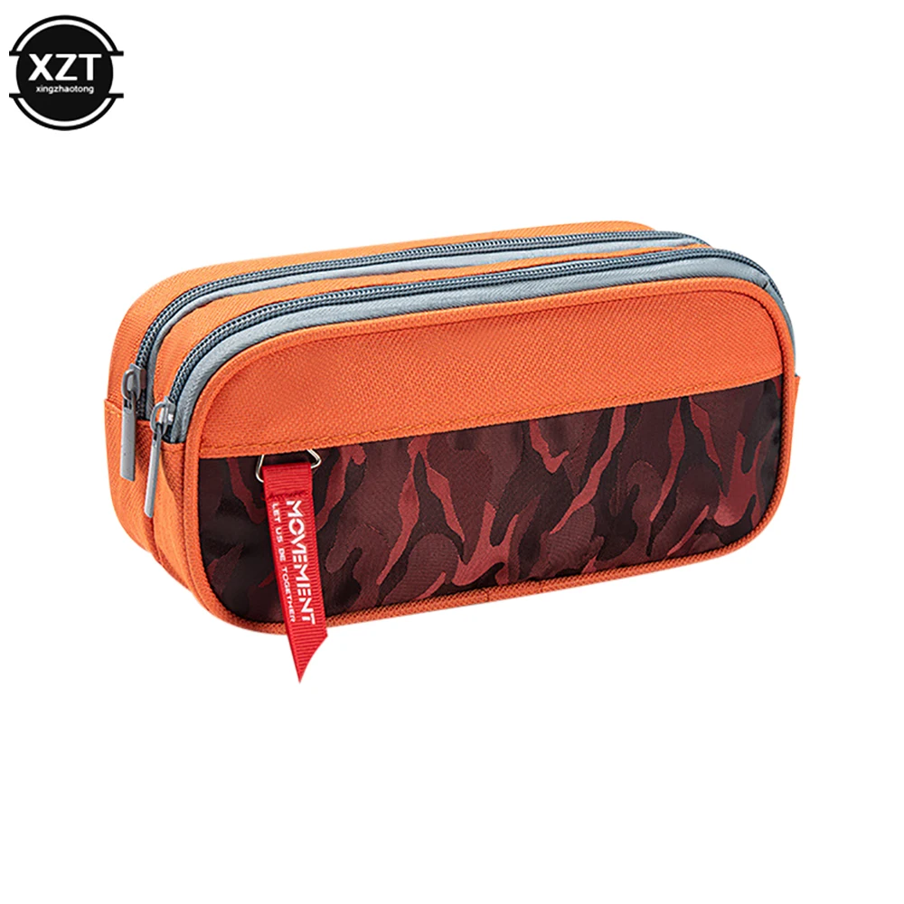 Double zipper camouflage canvas pencil case Boys Girl pencil bag School Stationery bag Student supplies pen case storage bags