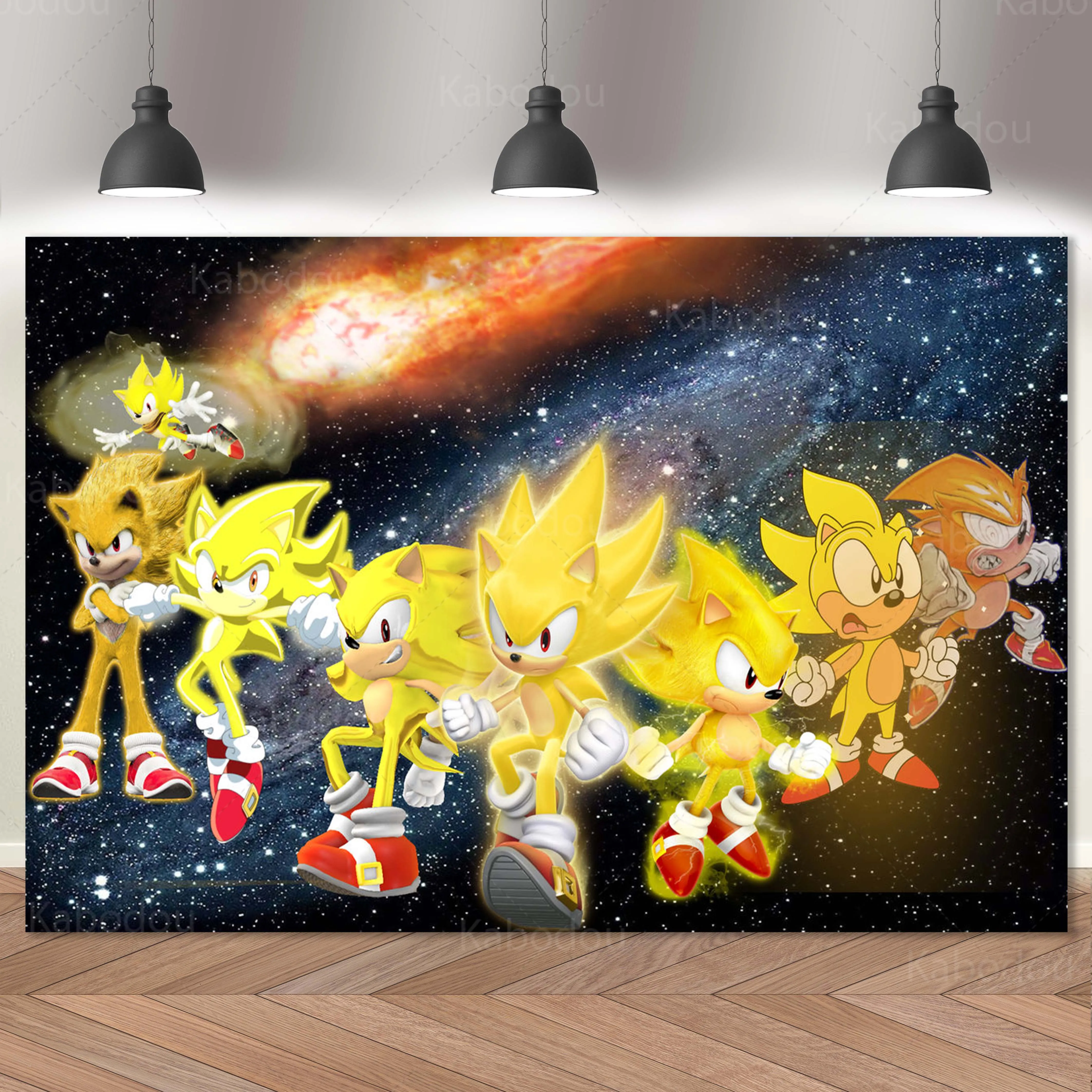 thumbnail image 1 of Banner de fondo azul de Sonic, decoración para fiesta de cumpleaños de niños, fondo de fotografía de dibujos animados, póster personalizado, accesorios de estudio para baby shower, 1 of 5