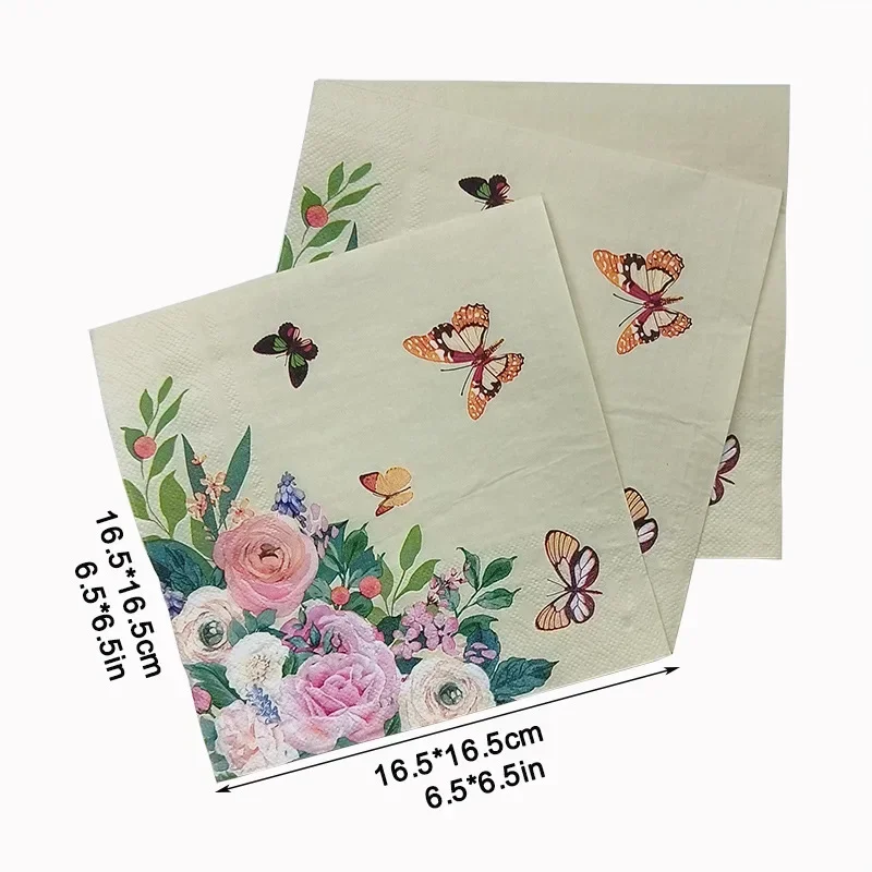 10/20pcs 2Ply 33cm New Party Ambience Decoration Paper Napkins Butterfly Floral Square Paper Placemats Butterfly Bone Bart