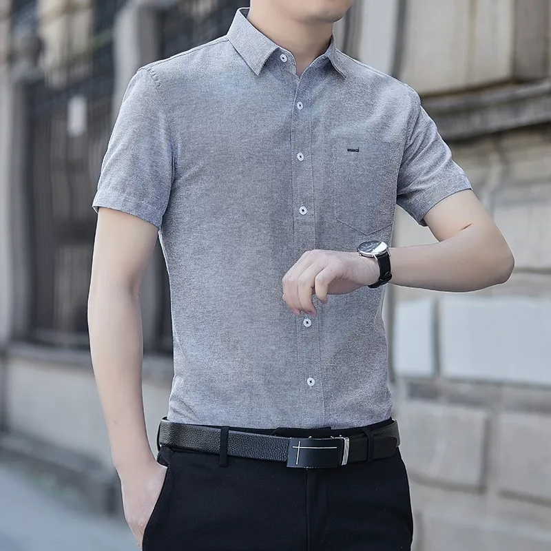 Business Oxford Woven Men's Casual Short-sleeved Cotton Loose Shirt Fashion Men's Short-sleeved Shirt Summer