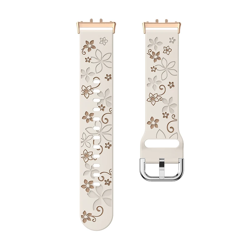 Floral Engraved Watch Band with Silver Rose Gold Metal Connector - Women's Replacement Wristband