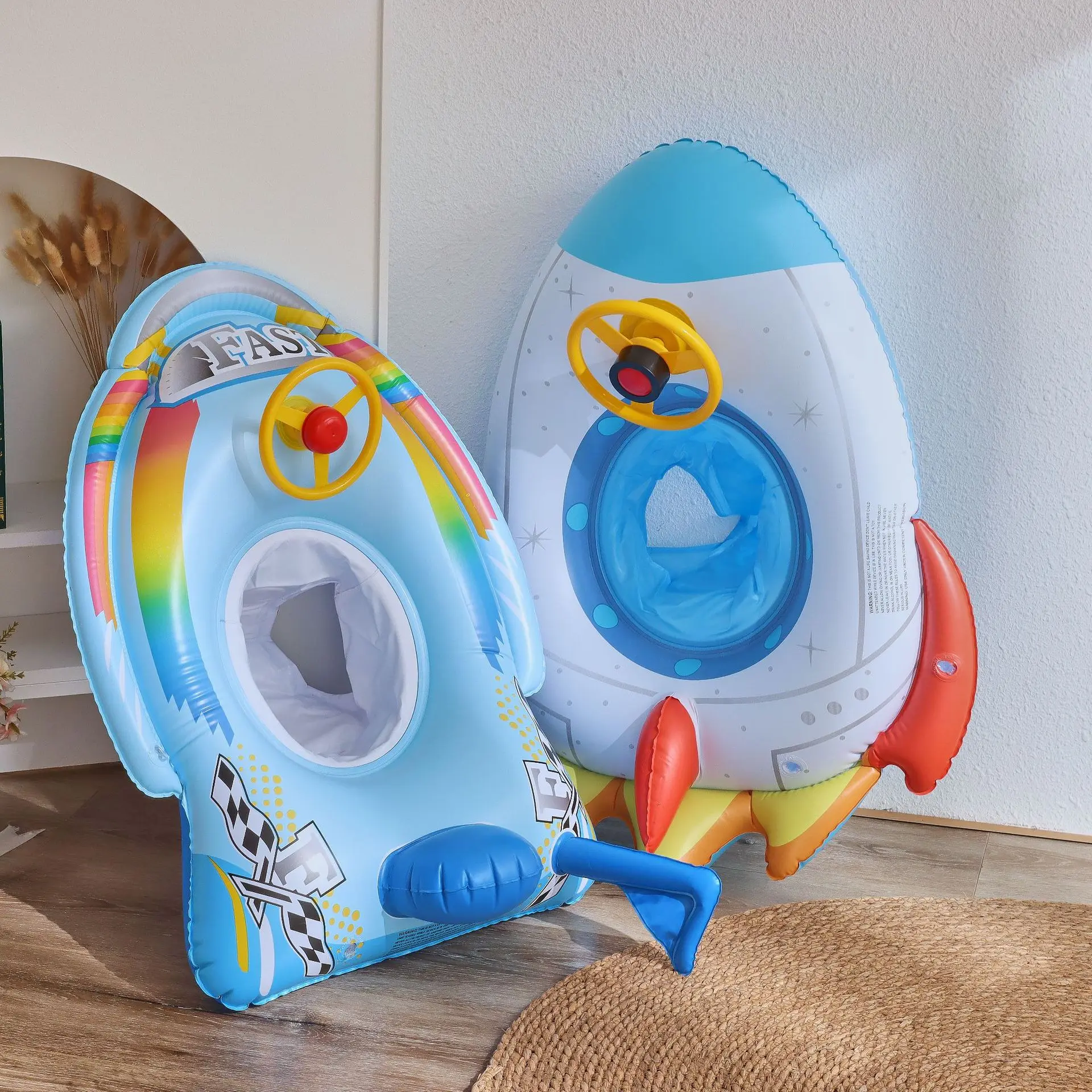 

Inflatable Cartoon Rocket Motorboat Shape Float Seat Baby Swimming Circle Swimming Ring Kid Child Water Fun Pool Toys