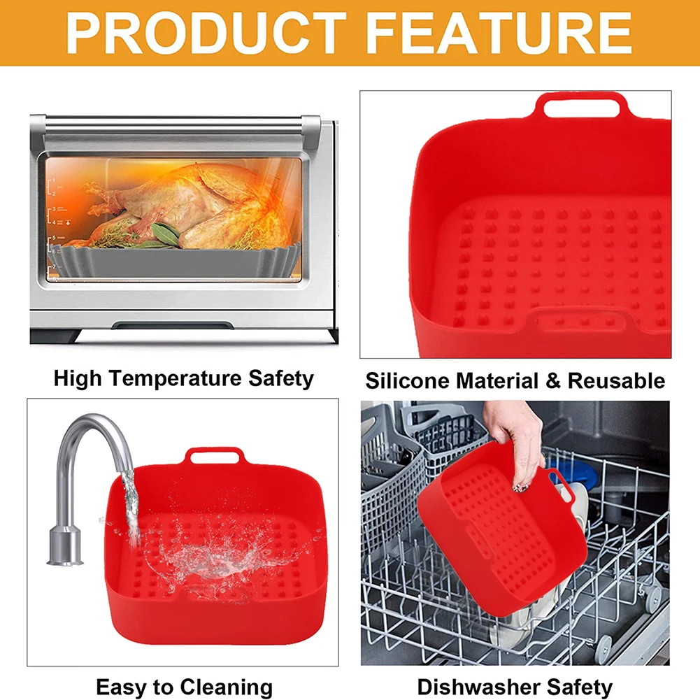 2pcs Silicone Air Fryers Basket Heat-insulation Cooking Plate Fried Pizza Chicken Eco-friendly Gadgets for Home Kitchen Cooking