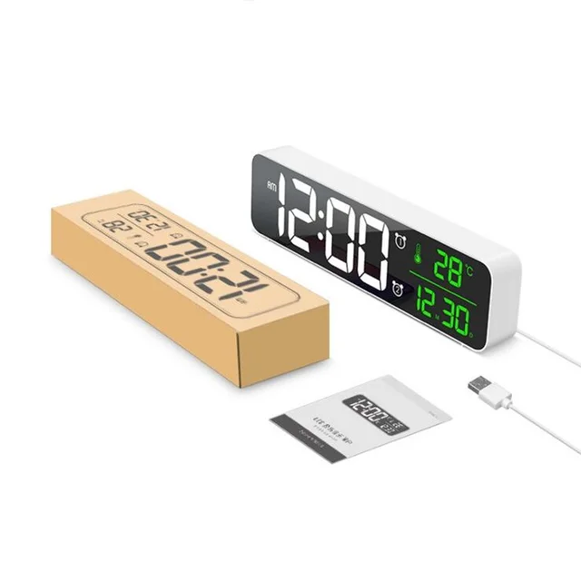 Led Digitális Ébresztőóra Szundi Hőmérsékleti Dátum Megjelenítés Usb Asztali Csík Tükör A Nappali Dekorációhoz Elektronikus Óra Új - Image 6