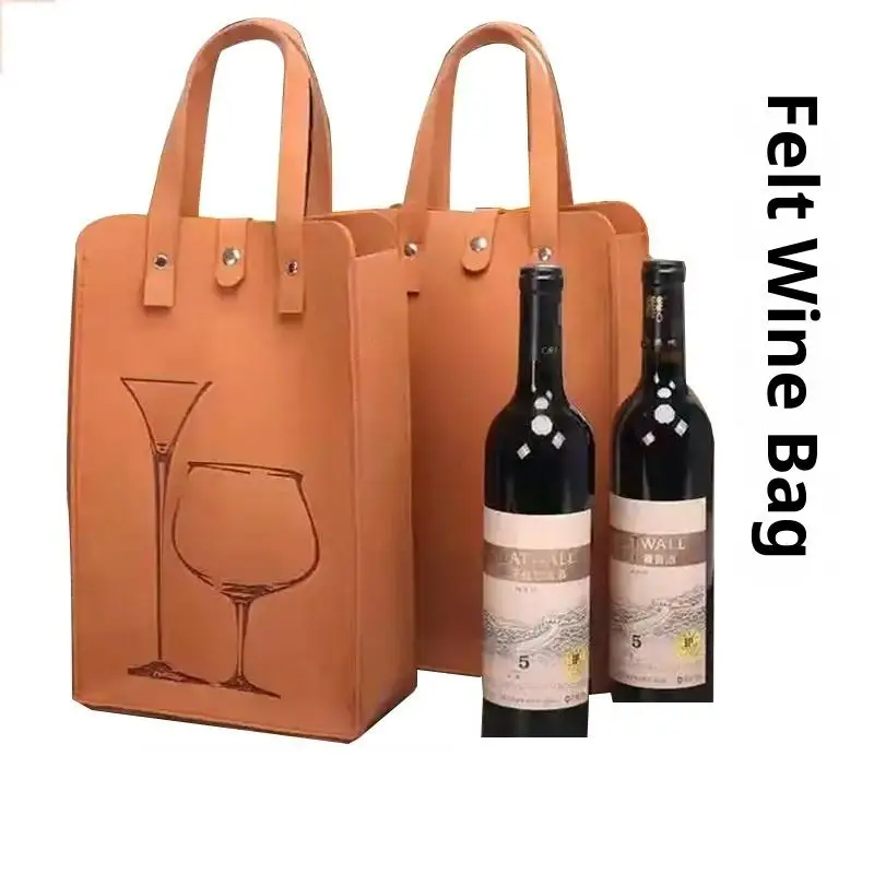 Double-Bottle Felt Wine Tote Bag Heavy Duty Handheld Wine Bottle Carrier Reusable Beverage Gift Packaging Party Wedding Supplies
