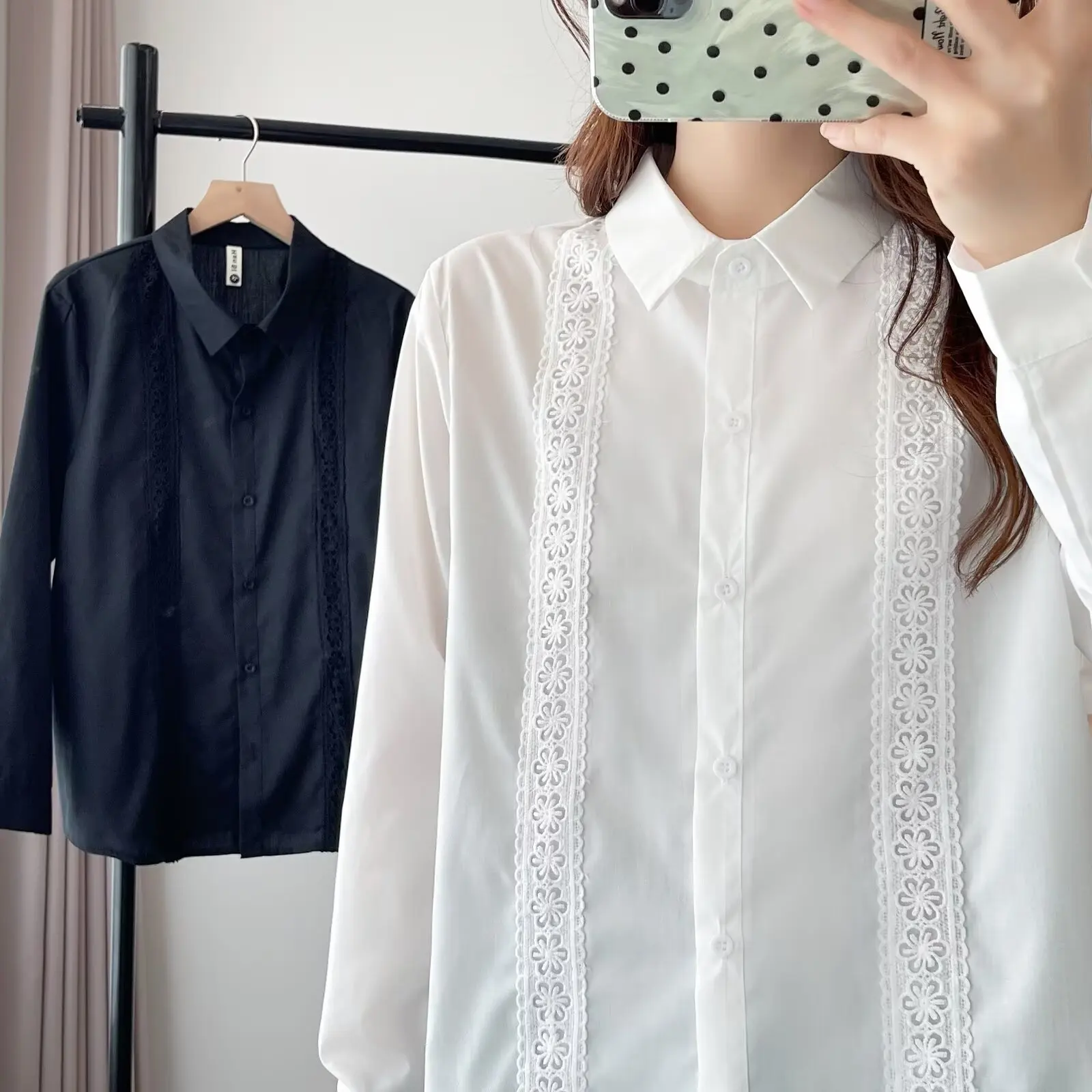 Fashion Plus Size Women's Blouses 2025 Autumn New Elegant Lace Long Sleeve Shirt