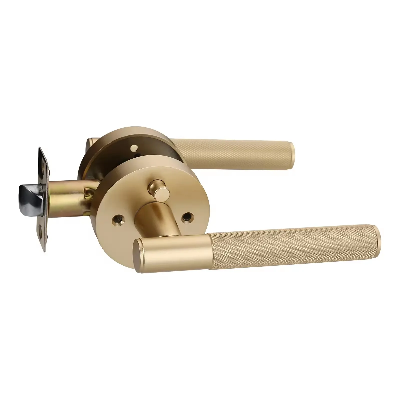 Viladepot Privacy Door Handle Knurled Handle Lever Painted Matt Gold Bedroom Bathroom Passage Door Lock Reversible Keyless