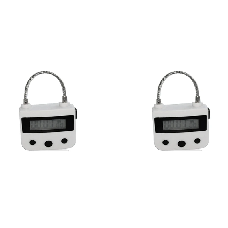 

2X Metal Timer Lock USB LCD Display Metal Electronic Rechargeable Timer Multi-Function Padlock White