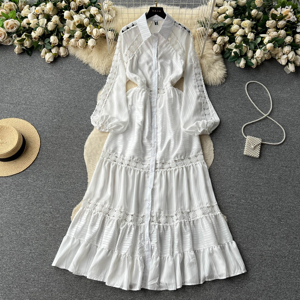 

Long Dress Women Summer Dress Women 2023 High Quality Luxury Dresses Ladies 2023 Summer Women's Suit Hook Flower The New Lapel