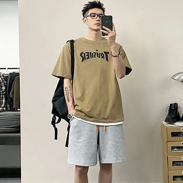 thumbnail image 1 of Conjuntos de camisetas y pantalones cortos cargo para hombre, pantalones deportivos con estampado gráfico, ropa moderna para gimnasio, ropa informal holgada de talla 5xl, novedad en liso, talla XL, to, 1 of 5