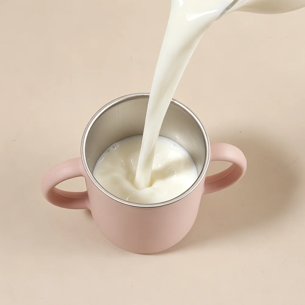 250ML 이중벽 실리콘 텀블러, 이중 손잡이가 있는 스테인리스 스틸 내부 라이너 직수형 컵, 뚜껑 없는 물컵