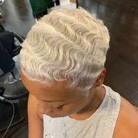 Perruques bouclées de vague courte cheveux humains coupe de lutin cheveux humains brésiliens pour les femmes perruques de cheveux humains bouclés pleine Machine faite 2