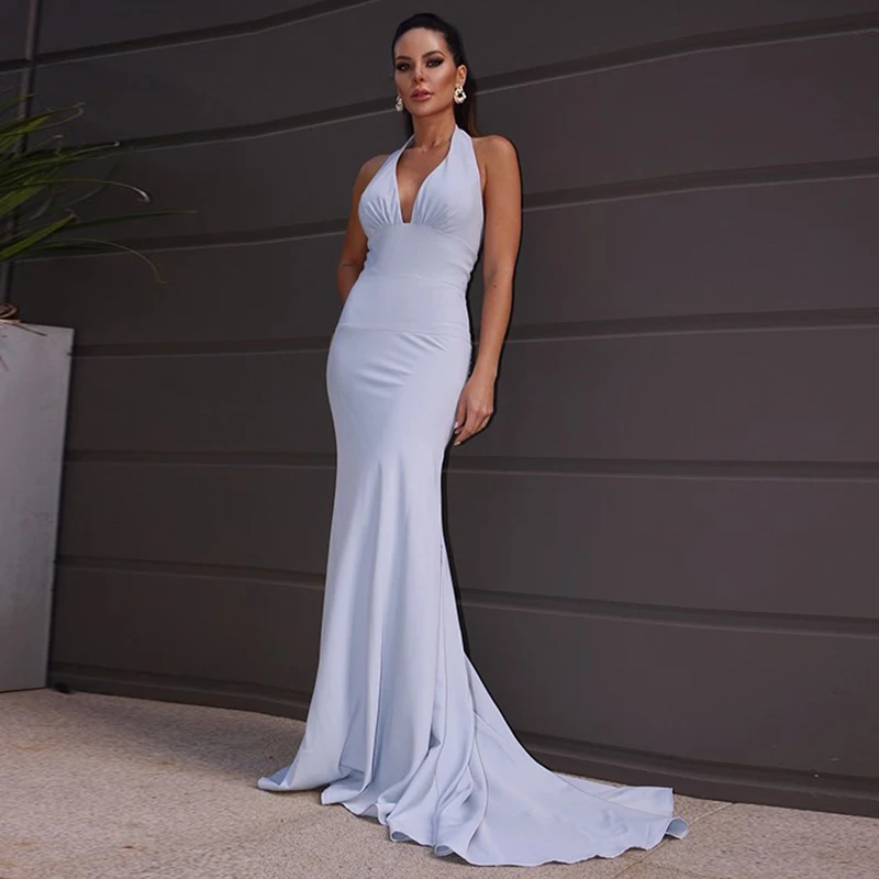 

Chiffon Sexy Deep V-Neck Evening Dresses Mermaid Sleeveless Prom Gowns 2023 Robe Backless Fashion Celebrity Formal Party Vestido