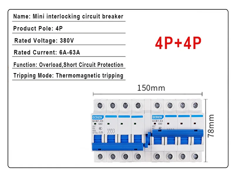 bloqueio, poder duplo, MTS, 400V, C.A., 6A-63A,