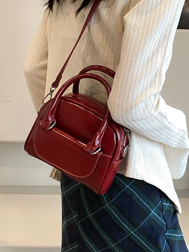 Wine Red Bag For Women Korean Fashionable Solid Versatile One Shoulder Crossbody Bags High-end Pu Leather Commuting Handbags