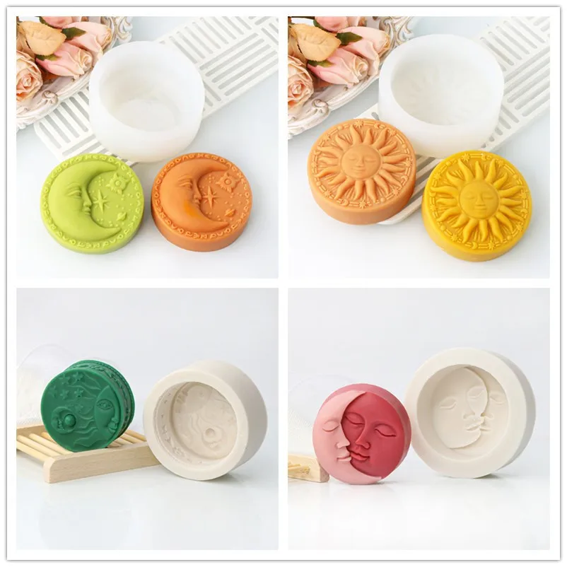 Sun Moon Face Silicone Soap Mold DIY Moon Sun Double Side Candle Handmade Lotion Bath Bomb Making Tool Silicone Mold