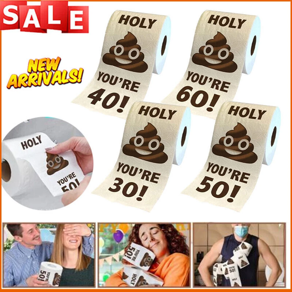 Poop Printed Toilet Paper Roll Funny Poop Face Toilet Paper Towel Tissue 21/40/50/80th Birthday Gifts Halloween Decoration