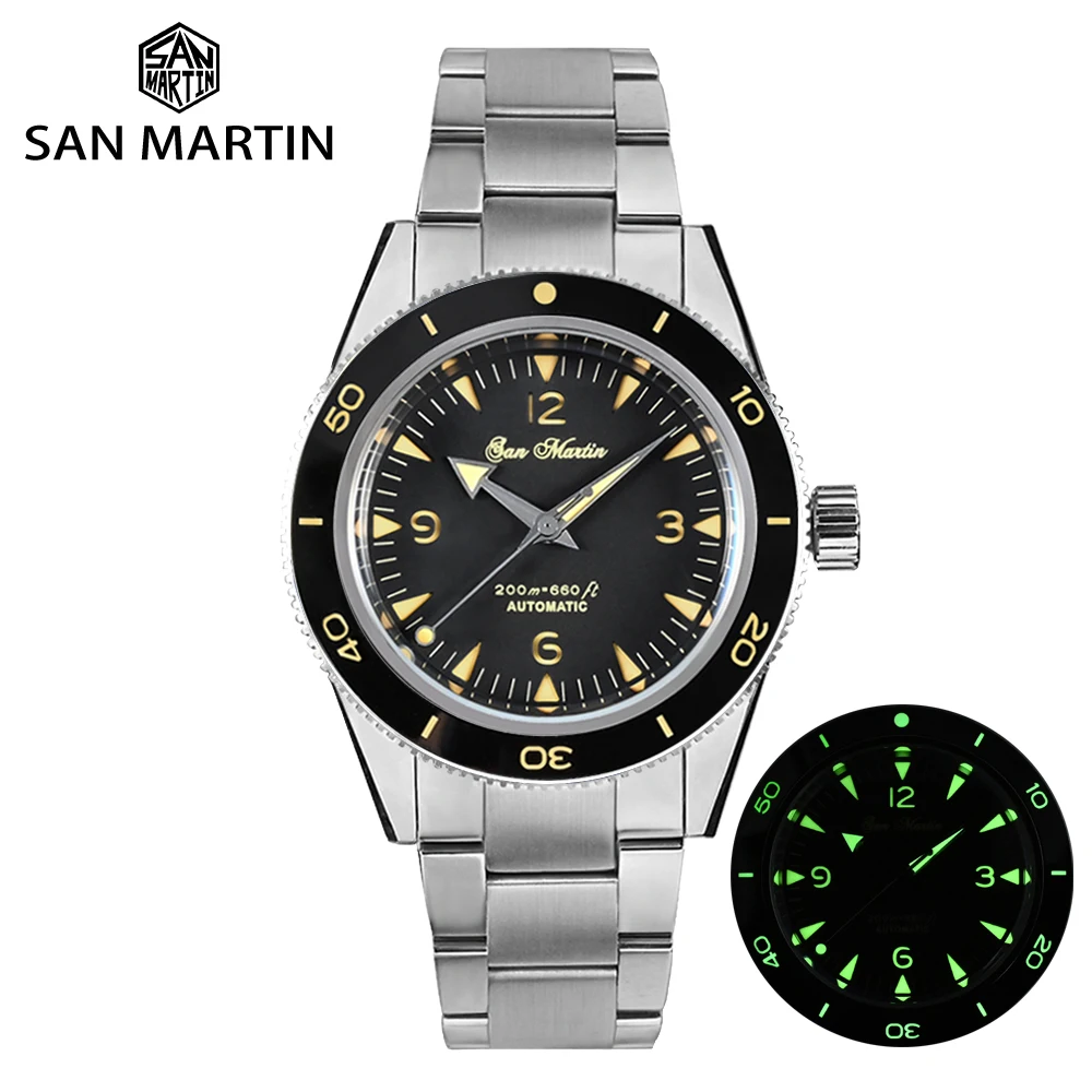 Мужские часы San Martin 39 5 мм Diver NH35 сэндвич-циферблат Роскошные сапфировые