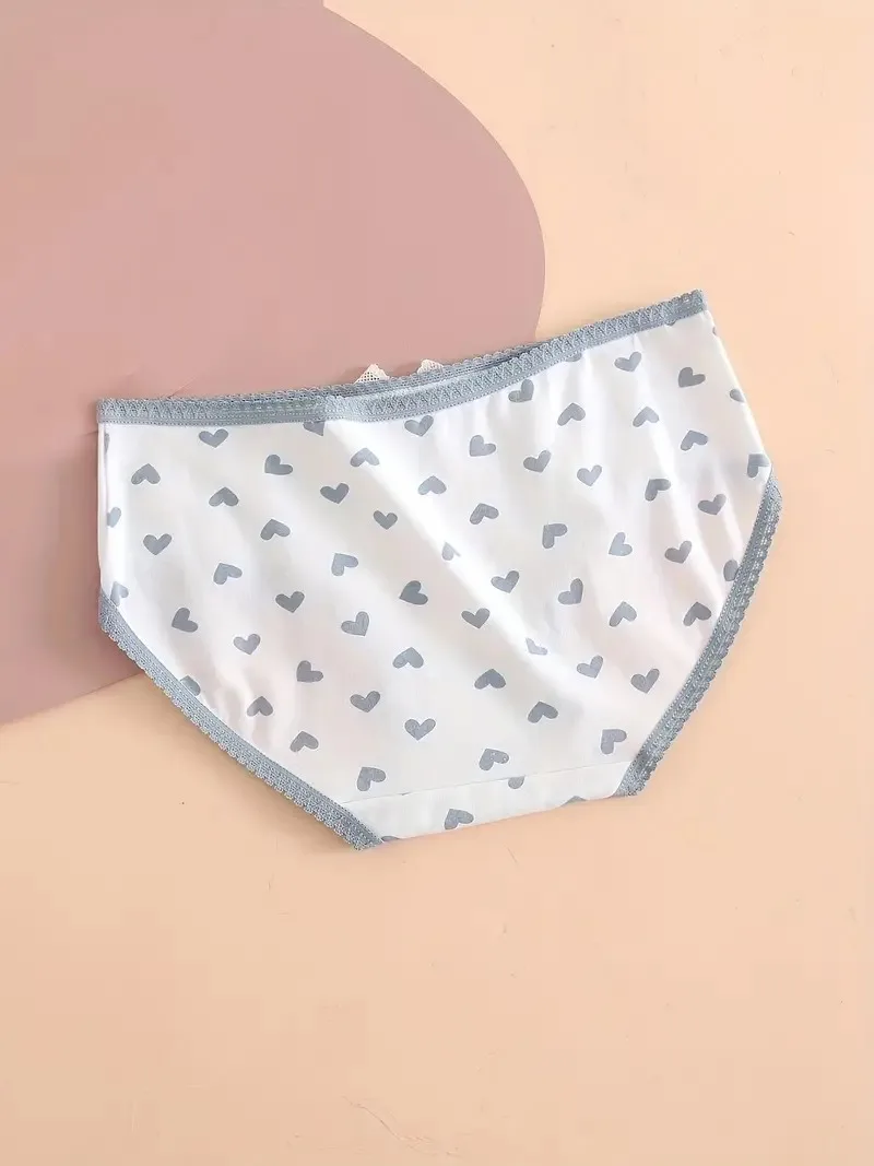 Description Picture 5 of item5pcs Heart  Plaid Print Briefs Comfy  Cute Bow Intimates Panties Women's Lingerie  Underwear