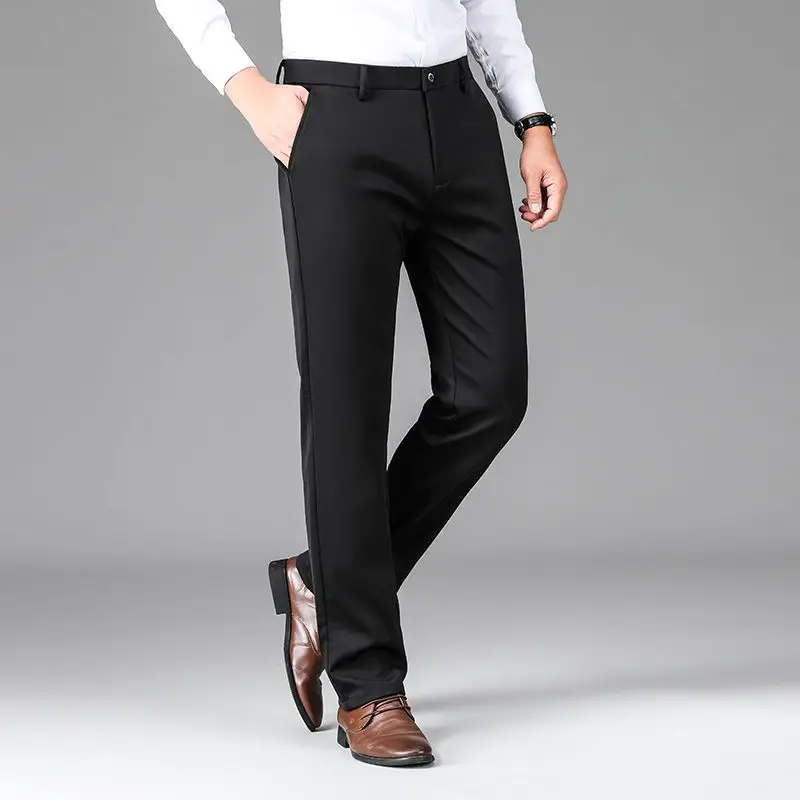 

Spring and Autumn Men's Fashion Casual Solid Color Zipper Trousers Pocket Embroidery Slim Fitengland Style Formal Pants