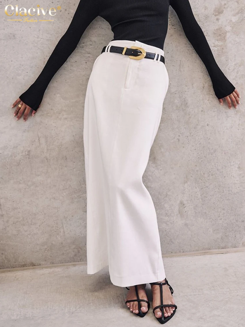 Clacive Casual Loose White Office Women'S Skirt 2024 Elegant High Waist Long Skirts Fashion Classic Solid Skirt Female Clothing