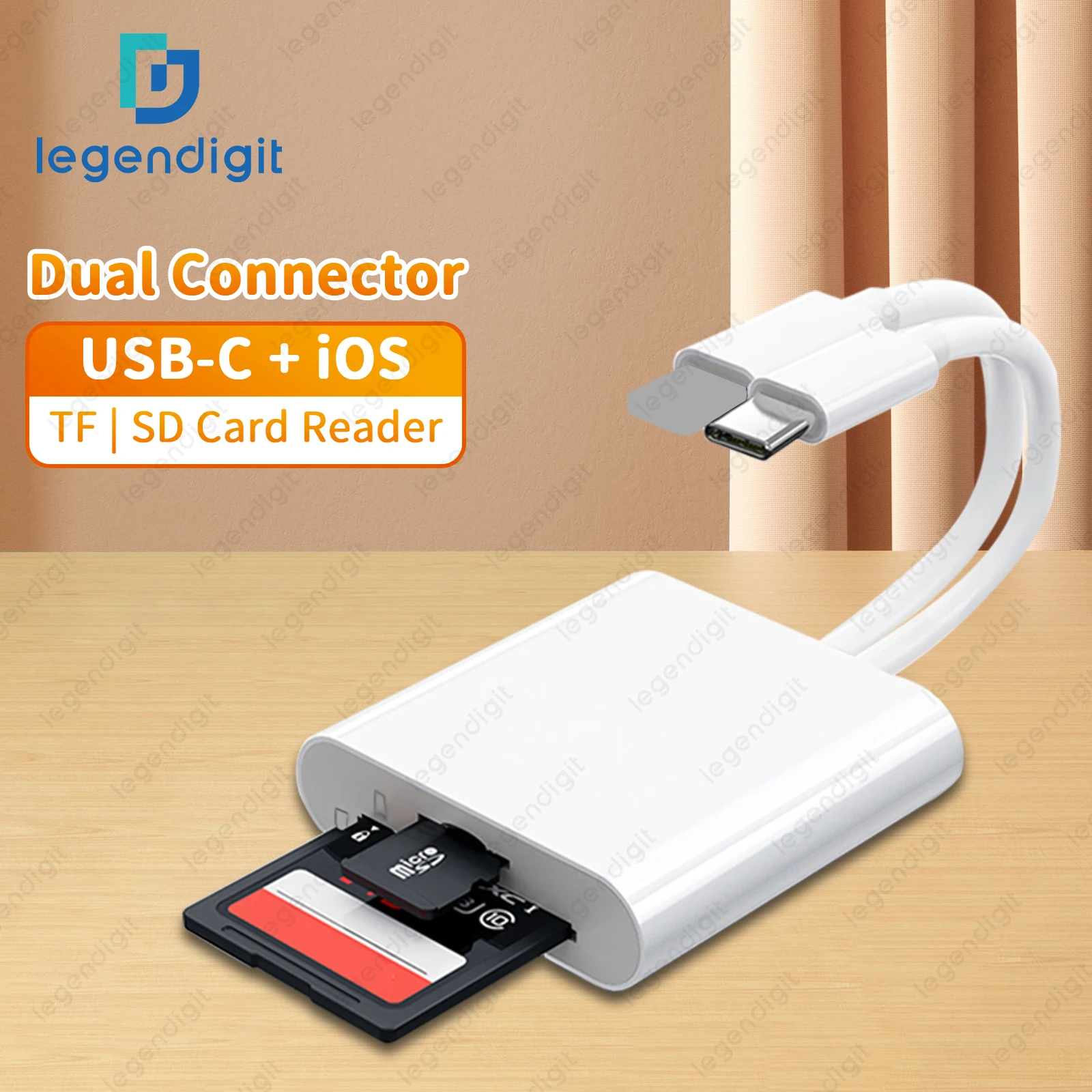 USB C SD Card Reader for iPhone iPad Dual Card Slots Micro SD Memory Reader TF Adapter Portable Trail Camera Viewer