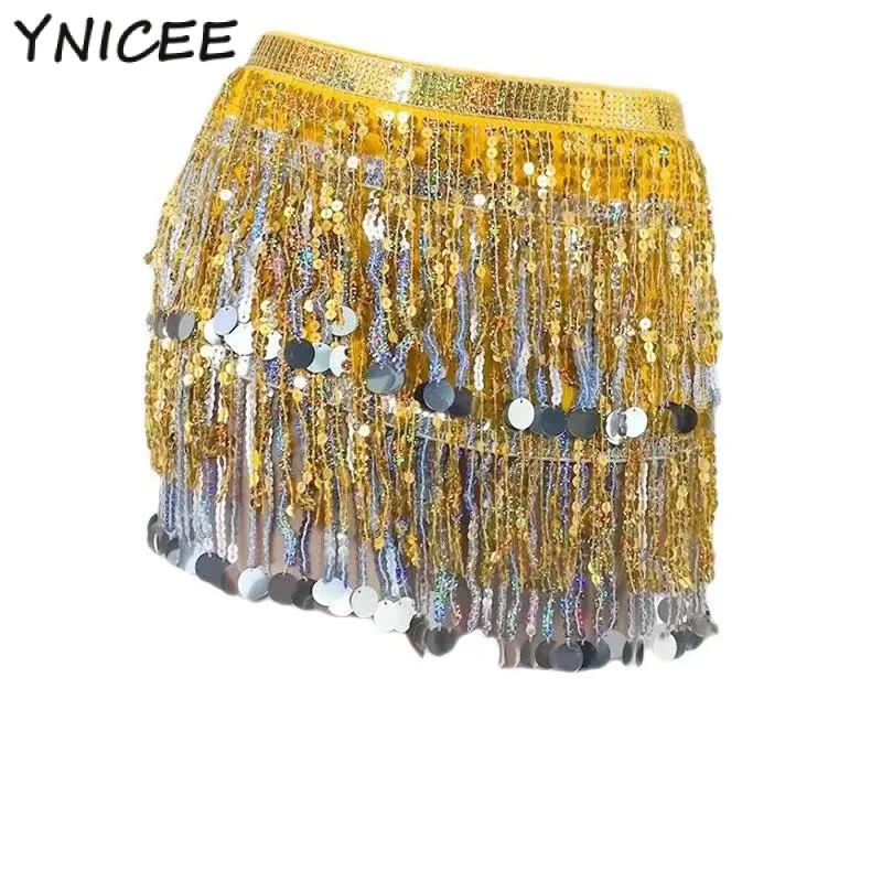 

Adult Sparkling Sequin Belly Dance Hip Scarf Costume Beaded Tassel Waist Seal Belt Skirt Practice Dancewear Outfit