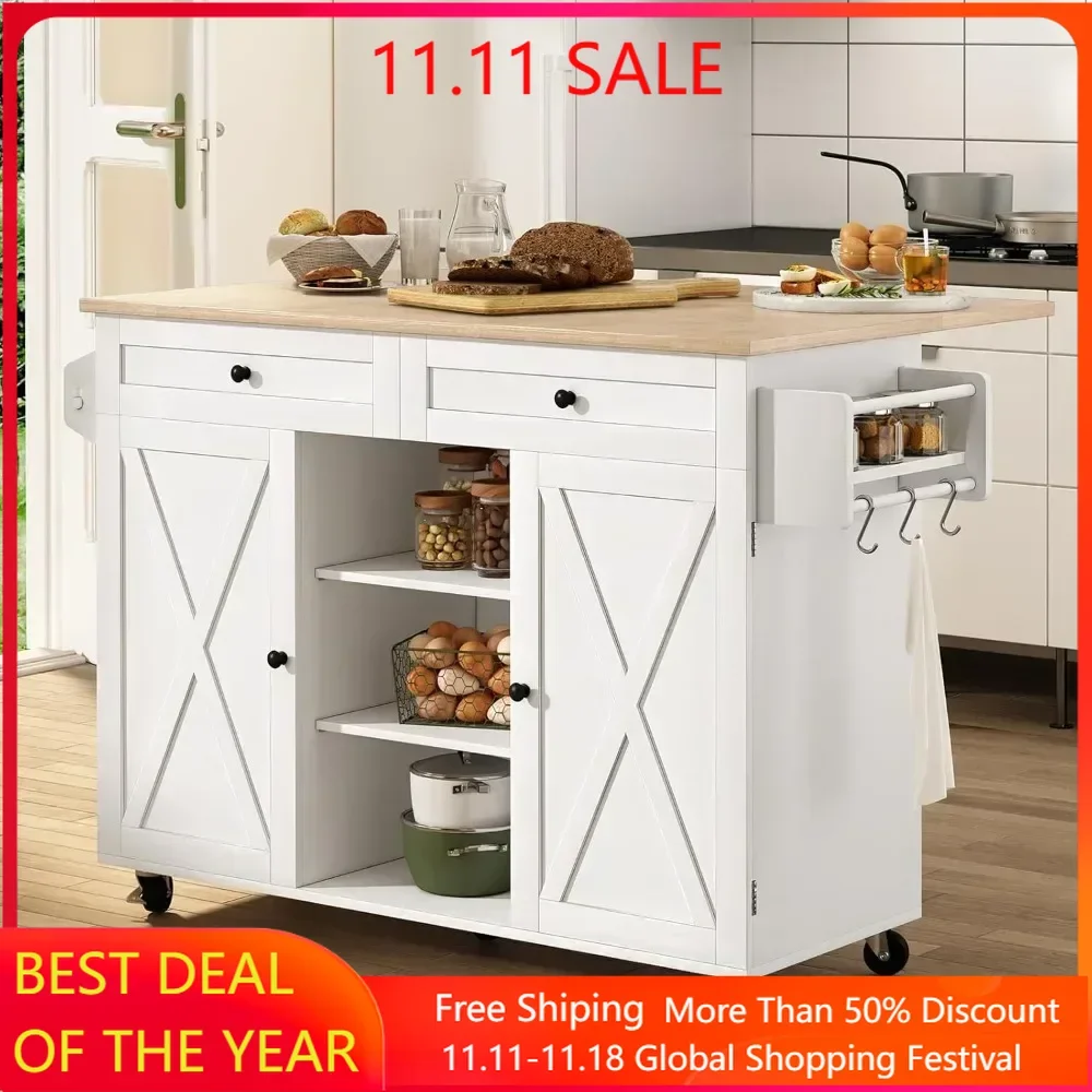Storage Rack Trolley, Rolling Kitchen Island Trolley with Flip Top with Storage Cabinets and Tower Rack, Kitchen Island Table