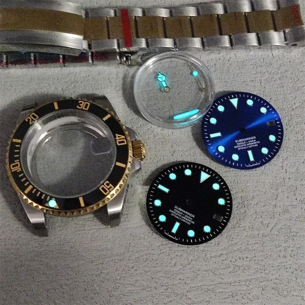 40mm NH35 SUB 케이스 다이얼 핸즈 세트 HILEGU HL00300821 28.5mm 시계판 사파이어 크리스탈 액세서리 스틸 삼각대