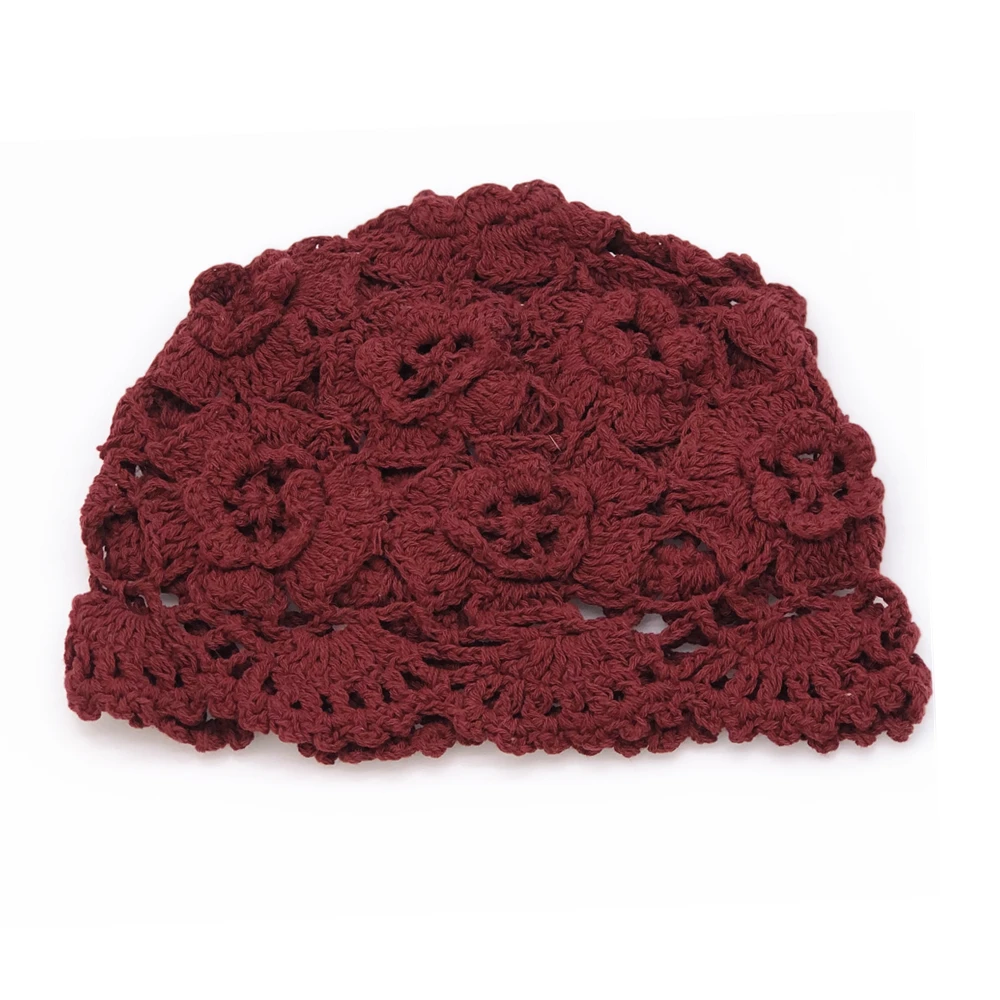 Hand-Knitted Flower Hollow Thin Cap Spring and Summer Lace Breathable Kerchief  Crochet Toe  Cotton Thread Hat Female 5