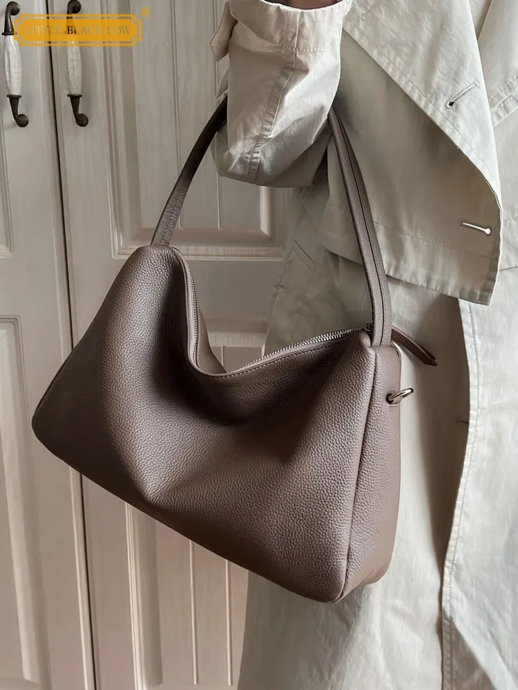 

Genuine Leather French Style Office Ladies Shoulder Underarm Bag New Fashion Totes Handbag Women Cowhide Single Crossbody Bags