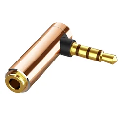 Compact 90 - Degree Right Angle Audio Adapter - Female to Male Stereo Plug Converter (Gold)