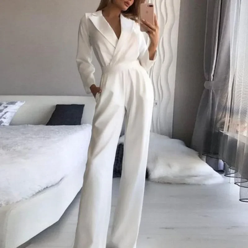 

Y2K Chic Office Ladies Fashion V Neck Corset Long Loose Jumpsuits Onepieces Women Autumn Spring Long Sleeve Jumpsuits Rompers