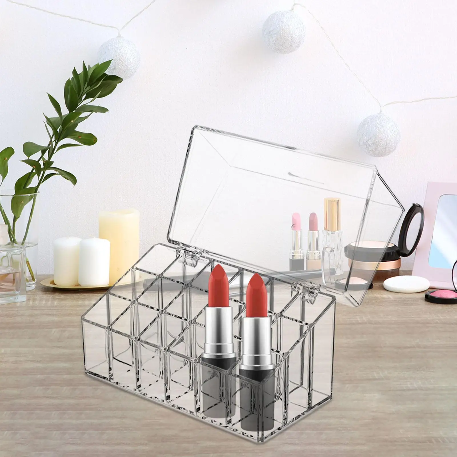 Lipstick Holder 18 Space Clear for Lipstick Storage Display Case Cosmetic Box Lip Gloss with Flip over Lid Make up Organizer 5