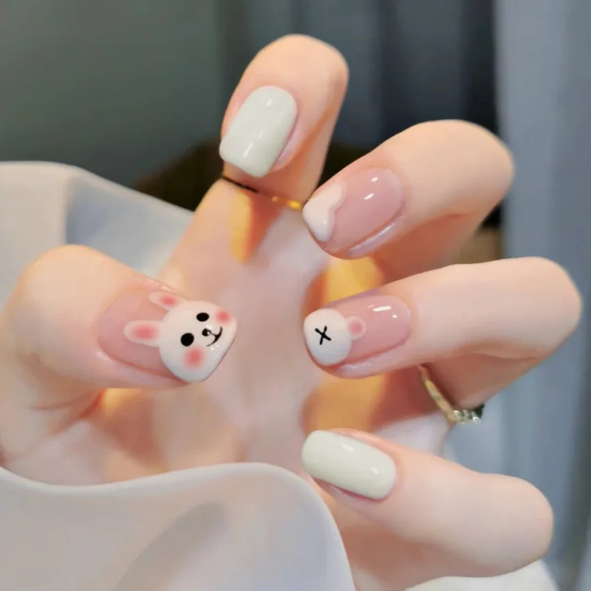 Fake Nails False Nails Nail Tips False Nail Tips 24Pcs/Box Short Square Head Wearing False Nails Art Clouds Stars Pattern Fake Nails Full Cover Press on Nail Tips Manicure Tools