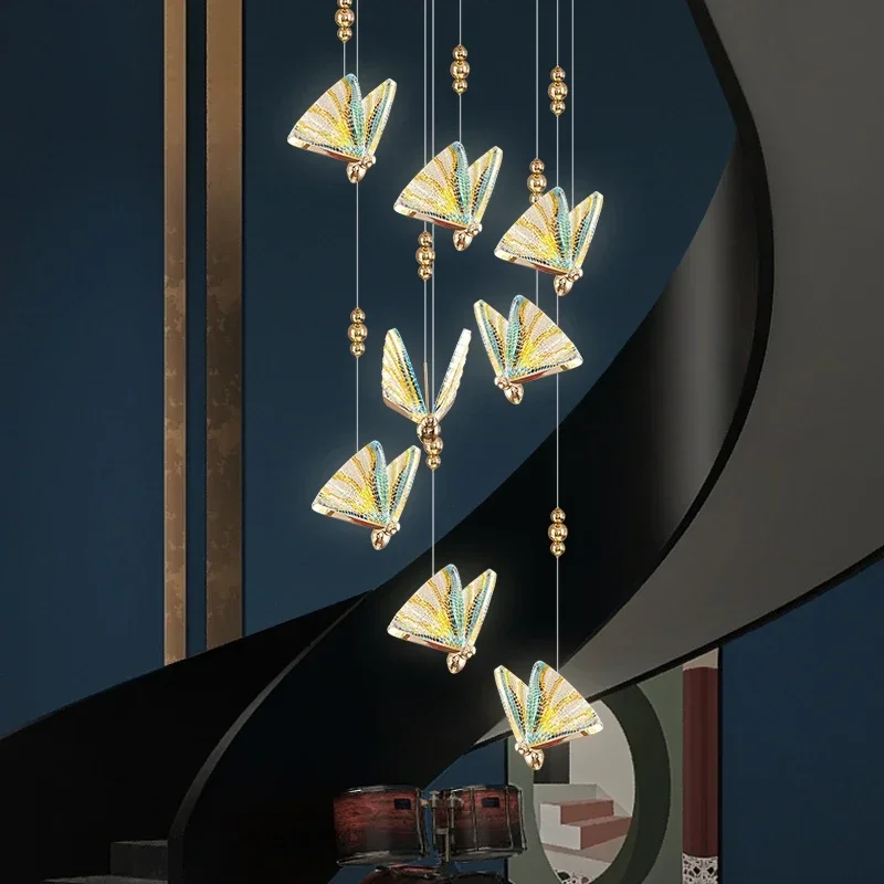 

Duplex Villa Loft Apartment Rotating Chandelier Simple Lighting Modern Light Luxury Butterfly Personality Creative Chandelier