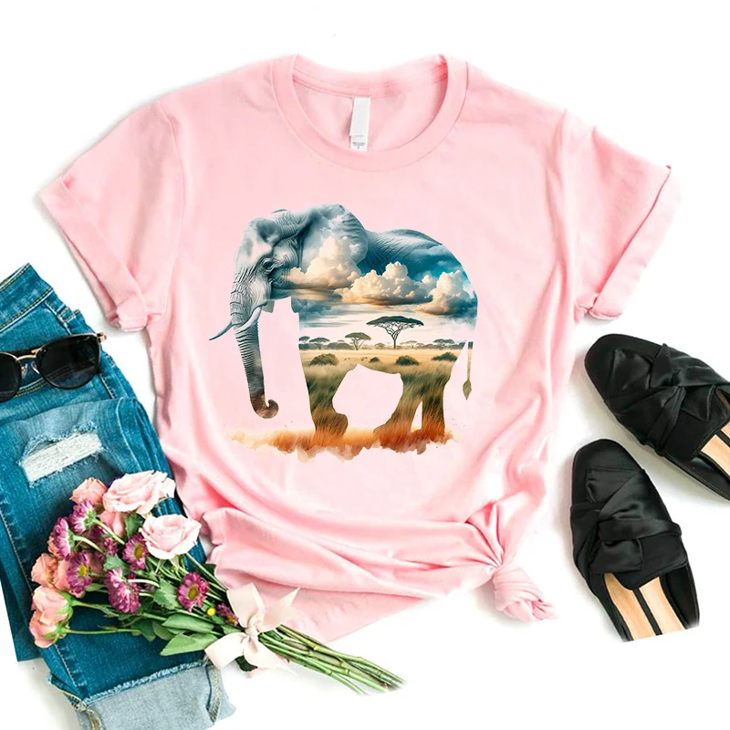 Aquarell Elefant Natur Tier Gedruckt T-shirt Mädchen Lustige Rosa T Shirt Frauen Casual Kunst Ästhetische Kleidung Sommer Tops T-Shirt – Detail 8