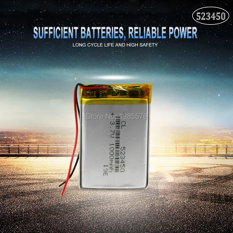 1000mah 3.7V 523450 lithium-ion Polymer lipo Rechargeable batteries for Smart Phone DVD MP3 MP4 MP5 LED Lamp bluetooth headset rechargeable lithium batteries