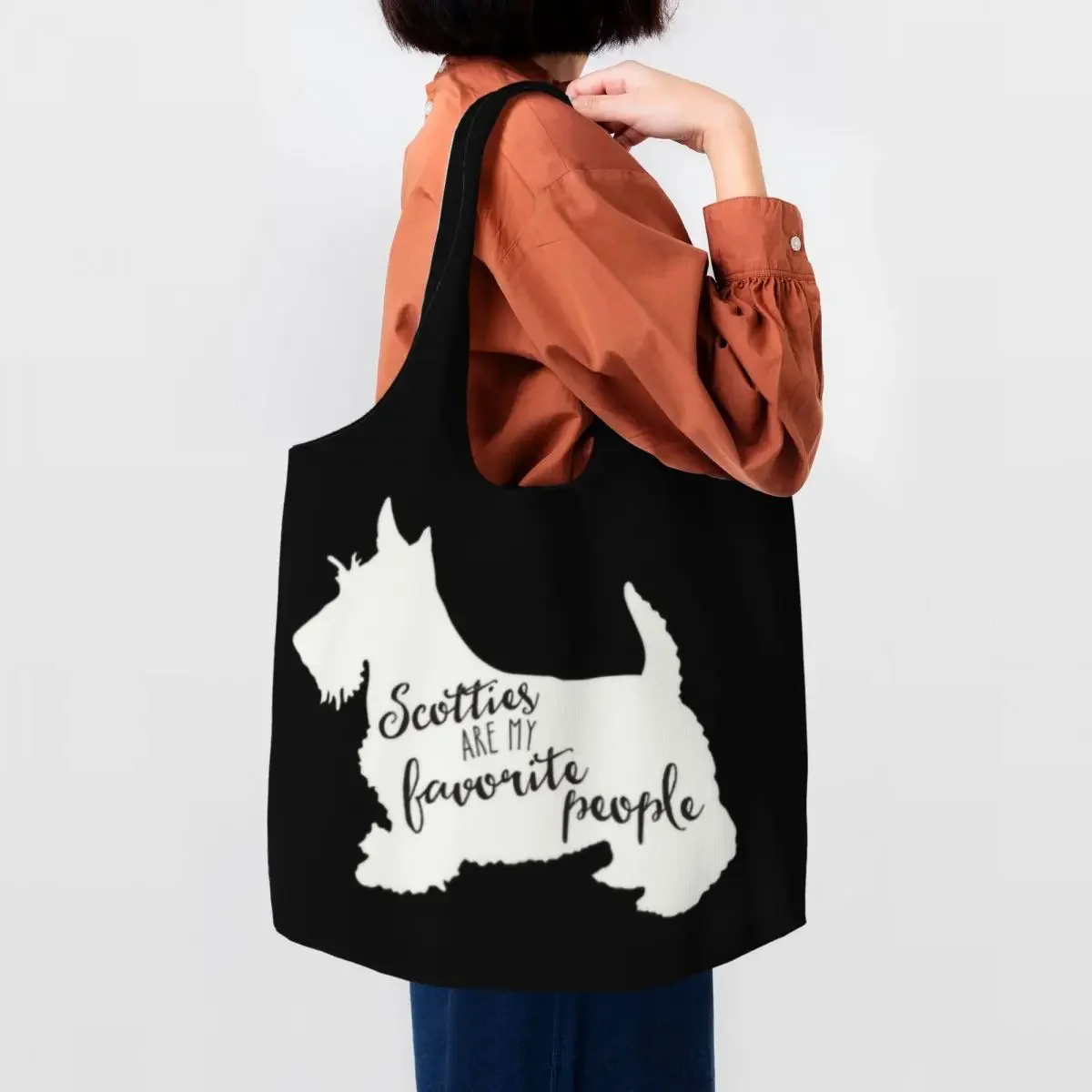 

Scotties Are My Favorite People Grocery Tote Shopping Bag Scottish Terrier Dog Canvas Shoulder Shopper Bags Big Capacity Handbag