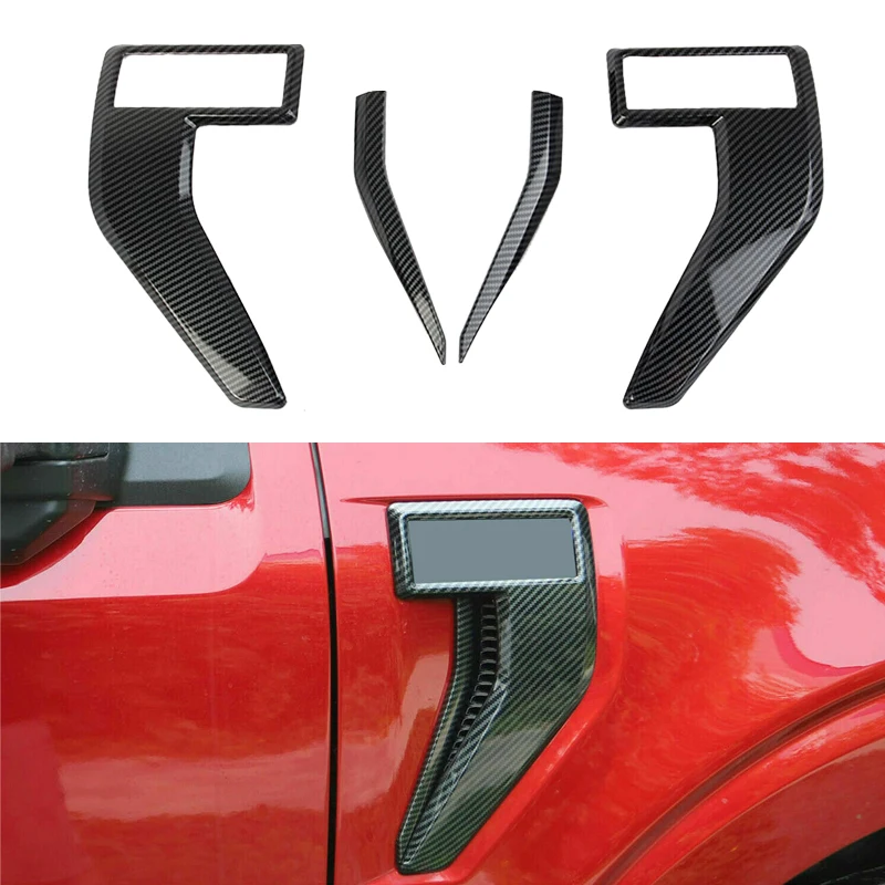 

Black Car Front Left Right Side Fender Badge Emblem Cover Trim Set ABS Fit for Ford F150 F-150 2021 2022 Carbon Fiber Style