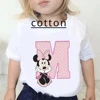 Minnie Children Cotton T-Shirts Letter A-Z Name Combination Disney Kawaii Cartoons Clothes Kids Little Boy Girl Tee Casual Tops 1