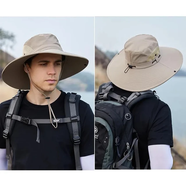 New Waterproof Bucket Hat Summer Men Boonie Hat Outdoor Sun Protection Wide Brim Panama Safari Hunting Hiking Fishing Sun Hat 2