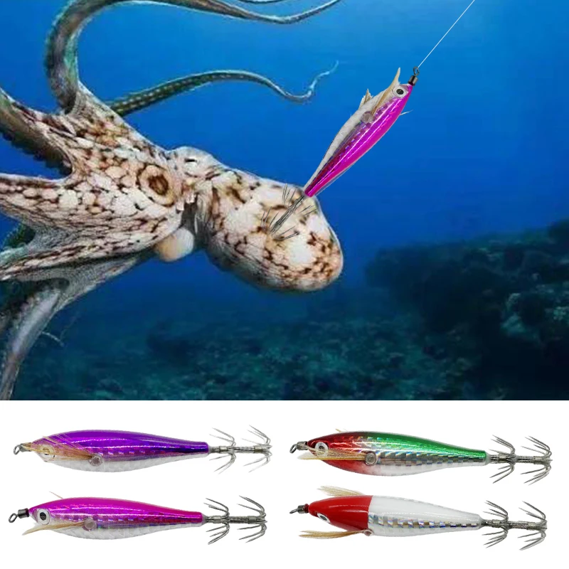 1/3pcs Aggie Horizontal Egi Squid Baits Webfoot Octopus Egi Octopu Shrimp Fishing Lure Luminous Cuttlefish Wood Shrimp Bait 문어에기