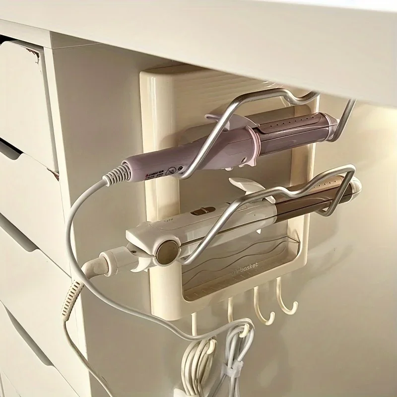 Space-Saving Wall Mount Hair Straightener Holder - No-Drill, Durable Plastic Organizer for Curling & Flat Irons in Bathroom 2