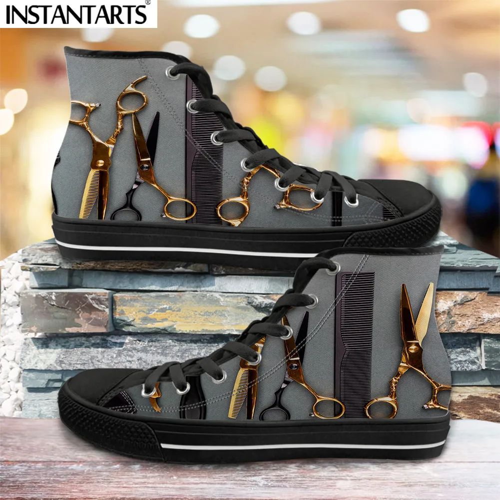 

INSTANTARTS Vulcanized Shoes for Men Barber Accessories 3D Print High-top Canvas Shoes Male Breathable Casual Lace Up Sneakers