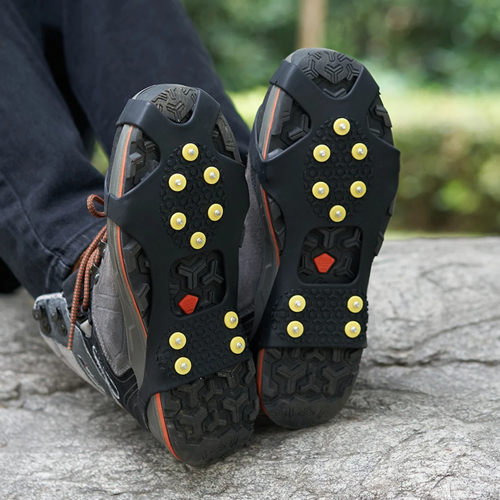 10 Teeth Studs Snow Ice Gripper Anti-Slip Rubber Traction Cleats Climbing Ice Grips Spike Shoes Crampons Walking Hiking Boots ice gripper spike climbing crampons