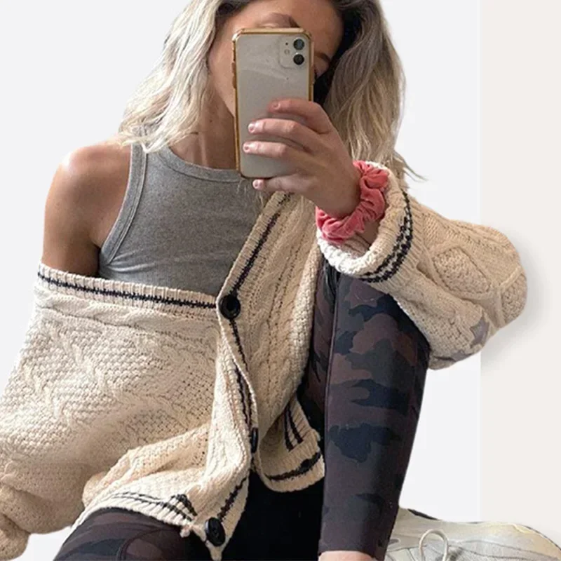 별 자수 가디건, 단추 업 청키 케이블 니트 스웨터, 두껍고 따뜻한 민속 카디건