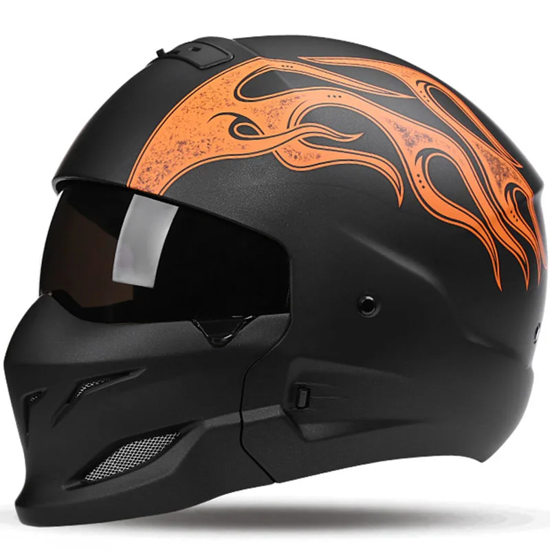 thumbnail image 1 of Casco de motocicleta de cara completa con combinación de personalidad de moda, casco retro para montar en las cuatro estaciones, casco de locomotora de medio casco, 1 of 5