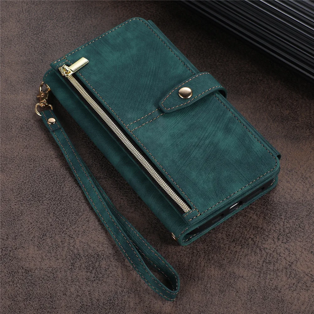 Luxury Leather Flip Wallet Case with Multi 9-Card Slot and Zipper Etui